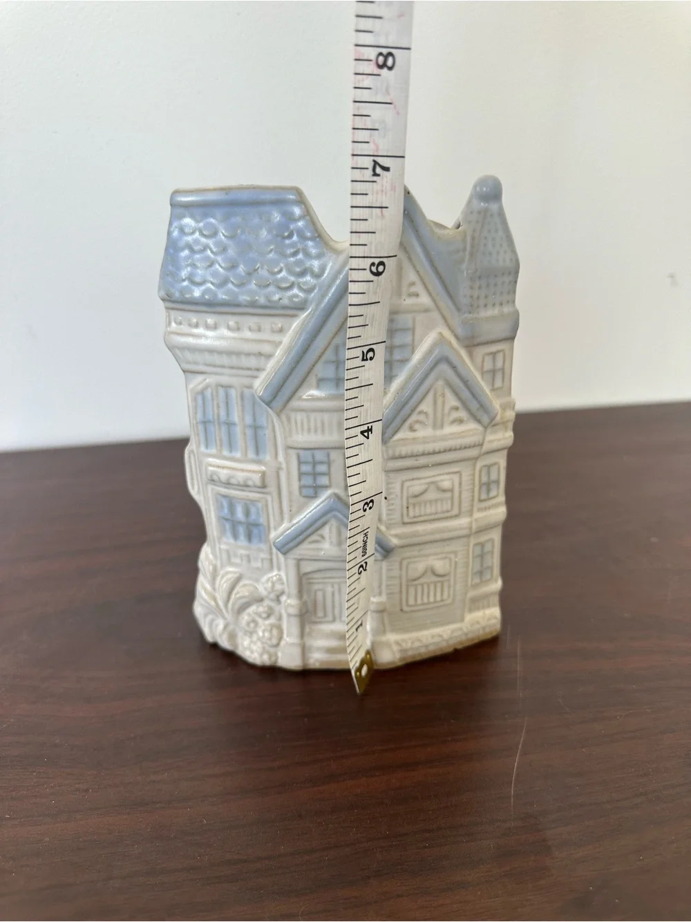 Ceramic Vintage San Francisco House Figurine in Cream and Light Blue